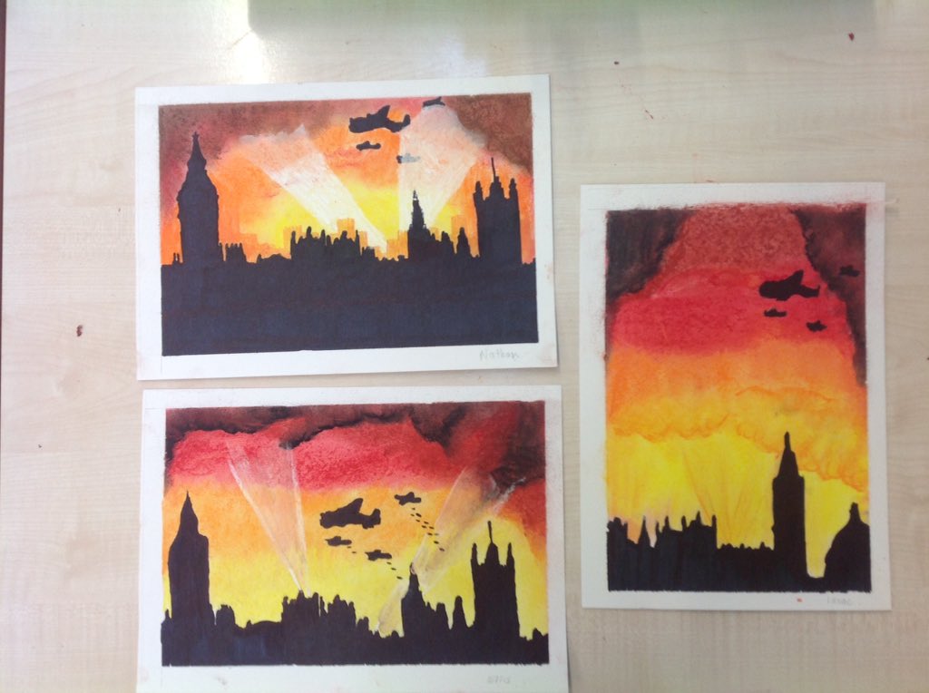 class5dps's tweet image. @DartonPrimary some INCREDIBLE Blitz artwork from C8 using oil or soft pastels! #DPS_art