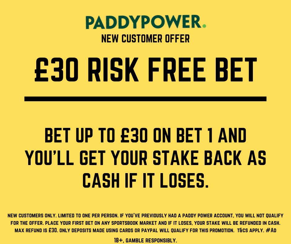 🚨 𝗚𝗲𝘁 𝗿𝗲𝗮𝗱𝘆 𝗳𝗼𝗿 𝗯𝗲𝘁 𝟭

All these bets will be on Paddy Power so create an account to join in.

✍🏼 Sign up: bit.ly/norisk30

Use the link above to get a risk free first bet which you can use on bet 1.

18+, T&amp;Cs Apply.