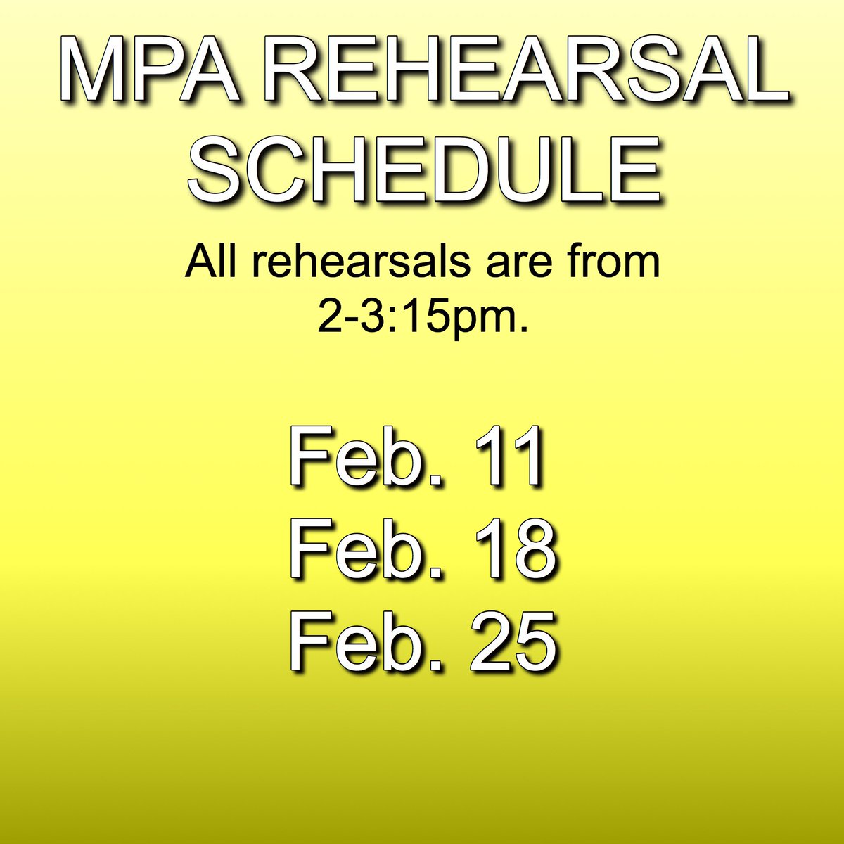 CypressStrings's tweet image. We hope everyone is having a relaxing day off today!
Tomorrow, we continue our after school, required rehearsals for MPA.
We are also rehearsing after school on Feb. 18th and Feb. 25th!