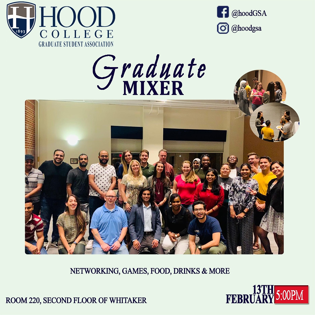 Hood_GSA's tweet photo. Graduuuuaate Mixeeeerrr!!!!!!! 🎉✨🎉. @Hood_GSA is inviting all #graduatestudents @hoodgradschool to enjoy a #networking experience this Thursday, Feb.13th at Whitaker💃🕺There will be games and lots of fun! 🥂😎 Who want to mingle with us?😀
#hoodcollege #hoodgsa #hoodgraduate https://t.co/Bez3KIDrTx