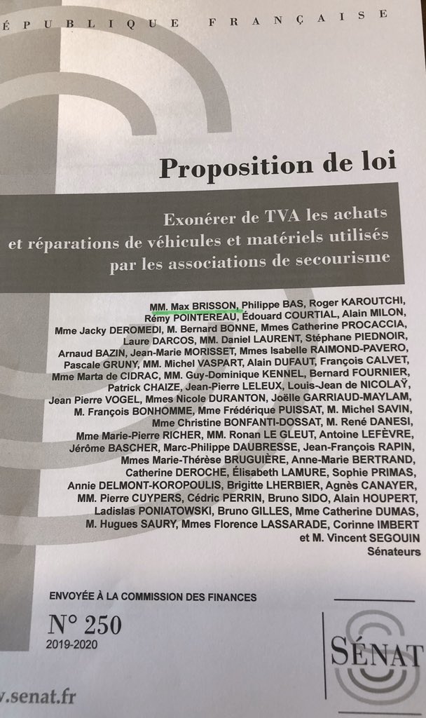 max_brisson's tweet image. 📙58 sénateurs ont co-signé ma PPL exonérant de TVA les achats de véhicules de secours par les associations agréés par la sécurité civile. 

🚑 Fondées sur le bénévolat, elles manquent de moyens pour répondre aux nombreuses sollicitations émanant des organisateurs d’événements.