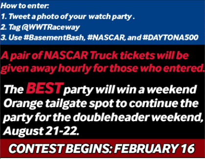 WWTRaceway's tweet photo. Is your Daytona 500 watch party the biggest and best one around? Show us!
Enter our #BasementBash contest to win prizes! https://t.co/cLLdfCK2zI