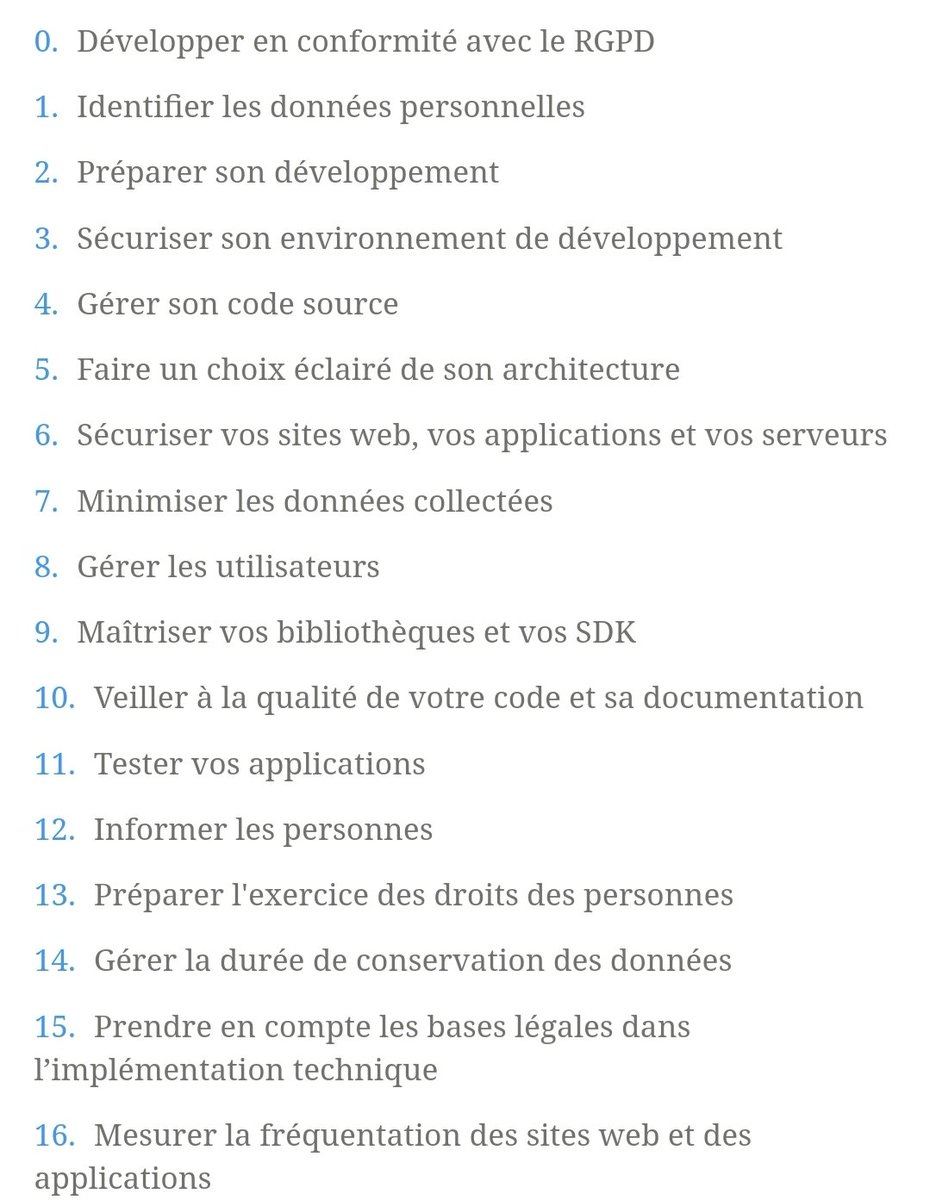 Bonne idée ! 📚 La <a href="/CNIL/">CNIL</a> publie le guide #GDPR du développeur ✅ cnil.fr/fr/guide-rgpd-…

1️⃣6️⃣ fiches thématiques : sécurité, durée de conservation, préparation de l'exercice des droits... 👍

➡️ Facilement transposable en checklist/process pour les équipes de dév. Excellent !