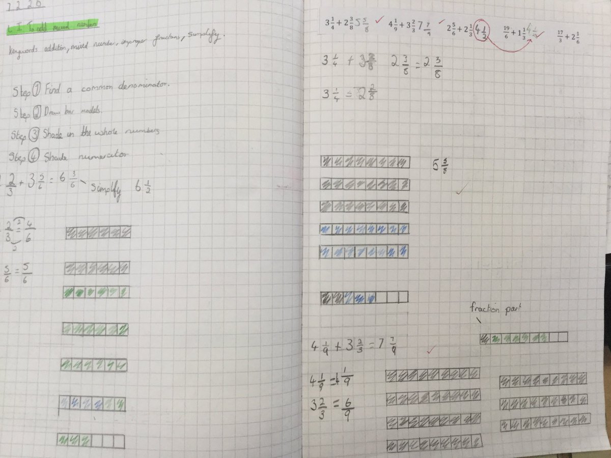 WellfieldMiddle's tweet photo. Y5 have been adding mixed numbers using pictorial representations to deepen understanding #WMSmaths #WMSExcellence https://t.co/YpZyKmoo2H