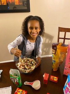 "D" spent part of her snowy weekend making trail mix! After writing the multiplication equation represented by given models, multiplying, and simplifying, she had a delicious trail mix recipe! 
<a href="/BmeCmsd/">BME_CMSD</a>
