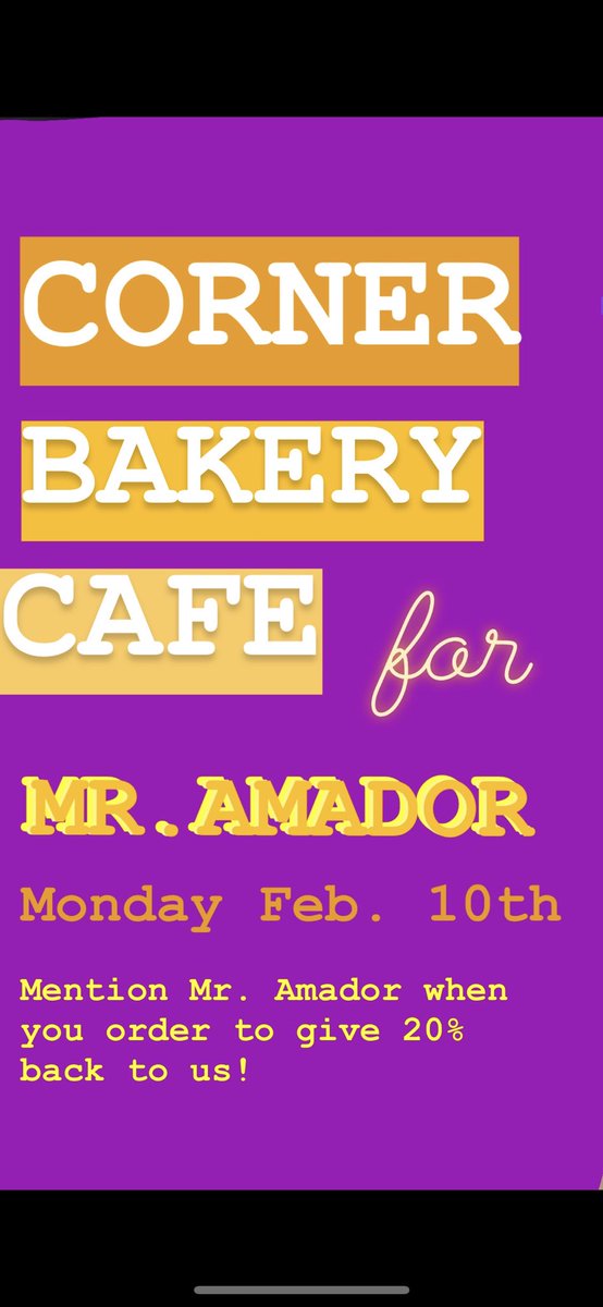 mramadorshow19's tweet photo. Head to corner bakery anytime today and mention Mr. Amador!! https://t.co/4hhG8WcZjN