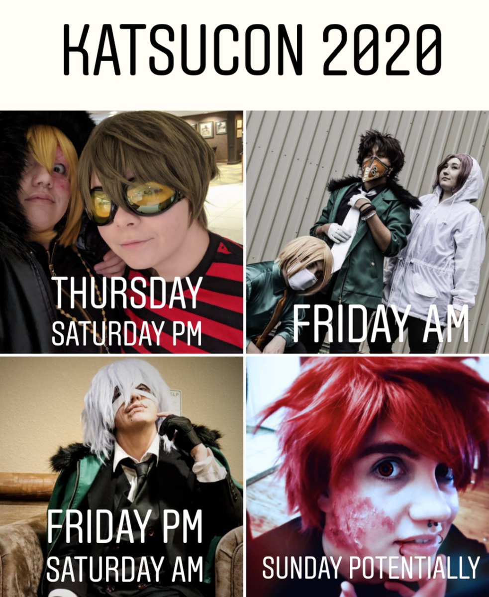 mojitomoritzcos's tweet photo. I haven't posted in forever but hey! I'm gonna be at Katsu!
Thursday- Mello most likely
Friday- Setsuno AM, Tomura PM
Saturday- Tomura AM, Mello PM
Sunday- up in the air. Maybe my BNHA OC https://t.co/pLNfjkukmj