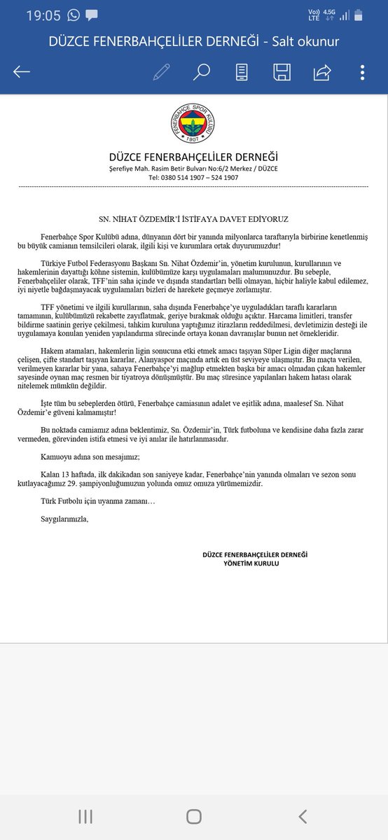 Tff yönetimini istifaya davet ediyoruz.