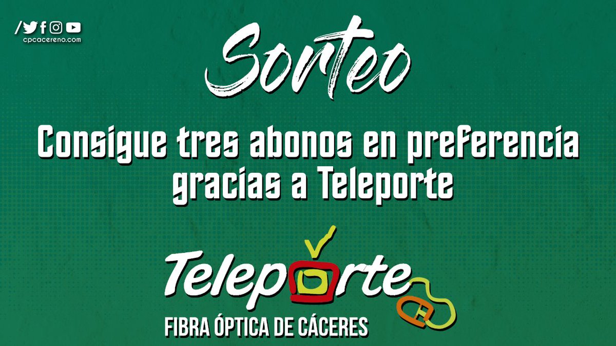 ¡Sorteamos el primero de los tres abonos que sortea <a href="/teleporte_cc/">Teleporte</a>! 🙌

Para participar solo es necesario dar RT a este tuit y seguir a las cuentas del Cacereño y Teleporte, el ganador lo conoceremos el miércoles a las 12:00

¡Mucha suerte a todos! 🍀
