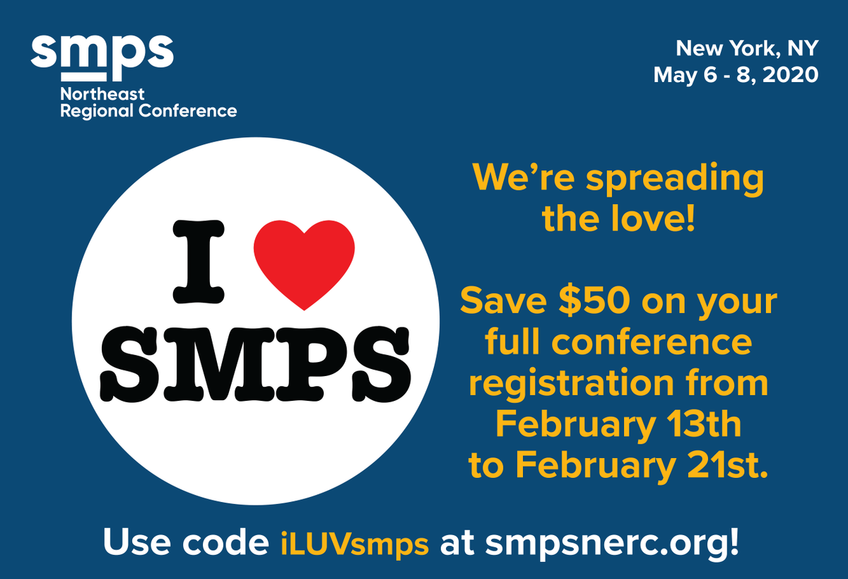 smpsNERC's tweet photo. NERC's "I <3 SMPS" promotion starts Thursday! Save $50 off of the full conference registration between February 13th and the 21st! #NERC2020 #smps #smpsnerc #vision2020 https://t.co/NBuCIBO00z