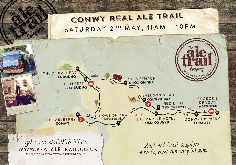 Have you seen the route yet? <a href="/BeersInCymru/">Beers In Cymru</a> <a href="/SheldonsBar/">Sheldons Wine Bar</a> <a href="/KingsHeadLland/">Kings Head Llandudno</a> <a href="/albertllandudno/">The Albert | Llandudno Real Ale & Food Pub</a> <a href="/ConwyBrewery/">Conwy Brewery</a> <a href="/Northwalesale/">North Wales Ale Pubs</a> <a href="/Visiting_Conwy/">Visit Conwy</a>