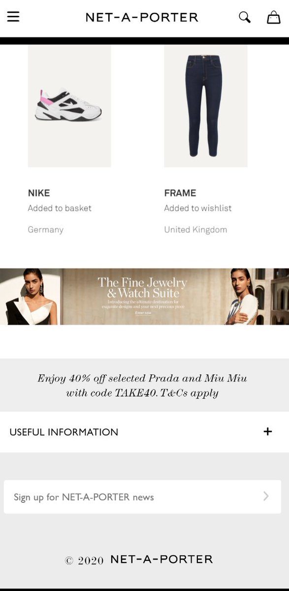 83. Homepage UXHere's another variation on this pattern - Net a Porter:0. Menu/top nav.1. 'What's New' | 'Designers' in very basic click blocks <-- the 'most likely click' for visitors.2. Seasonal content.3. More niche the deeper you scroll.4. Top/tailed Offer/USP bar.