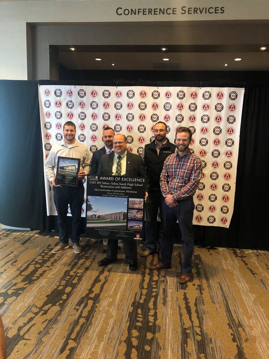 McCownGordon's tweet photo. Congrats to all team members on the @AGCofKansas Award of Excellence on the Salina South High School/Salina Public Schools Renovation and Addition. #K12Builder #KSProud @USD305 https://t.co/hUqrScmWU8
