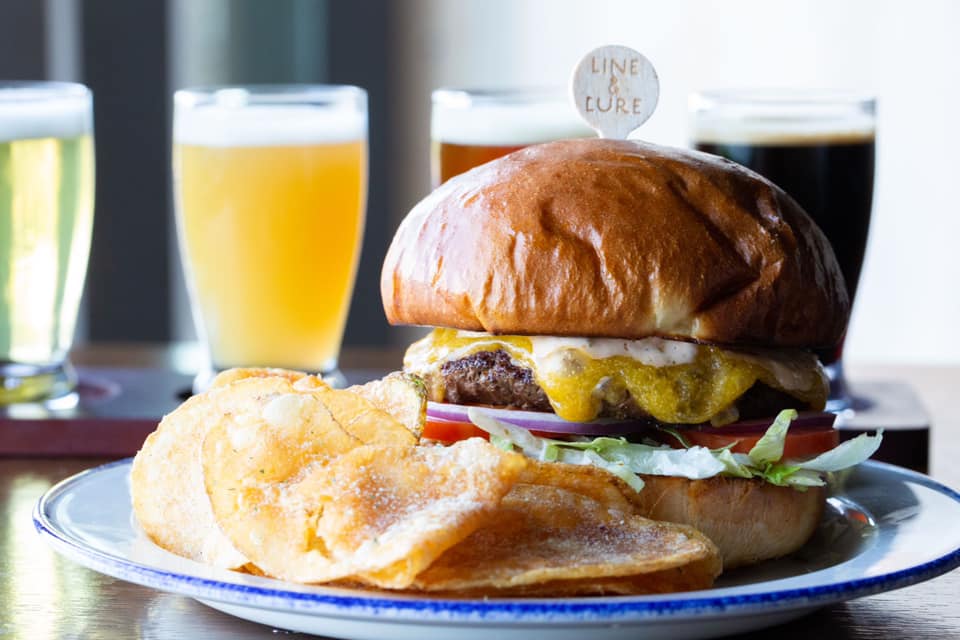 Because every week should start with this delicious #burger and a flight of #beer! #foodanddrink