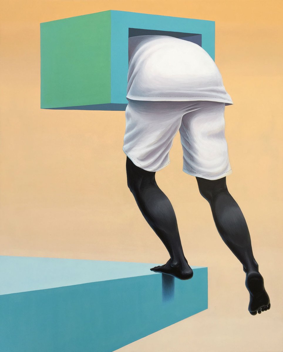 Paintings by American artist Alex Gardner, 2010s, known for his large-scale depictions of faceless black figures wearing white, set in ambiguous spaces