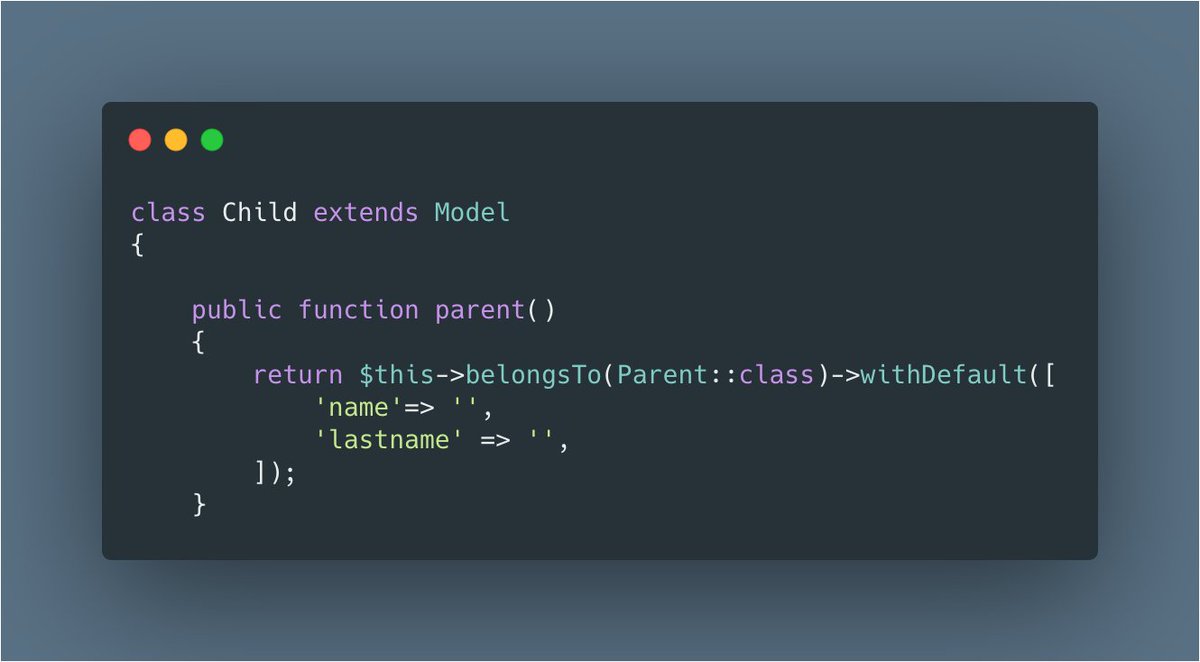 victoryoalli's tweet image. Laravel Tip: When you have a  relationship and you don&apos;t want to return a null value you can use withDefaults like in this example.
#laravel #laraveltip