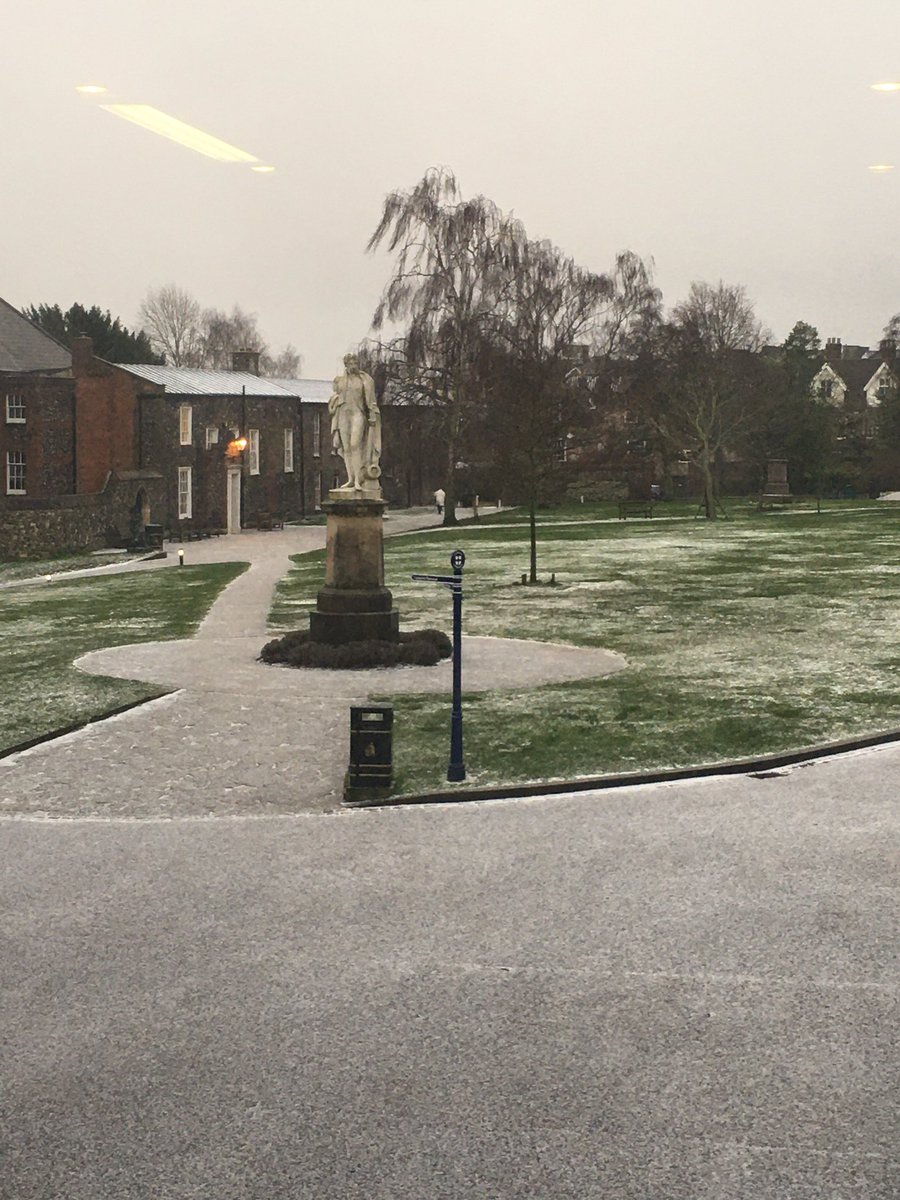 NorwichSchool's tweet photo. The school site looks even more majestic in the first snow of 2020 in Norwich #snow #cathedralclose https://t.co/ZNL1dBetTL
