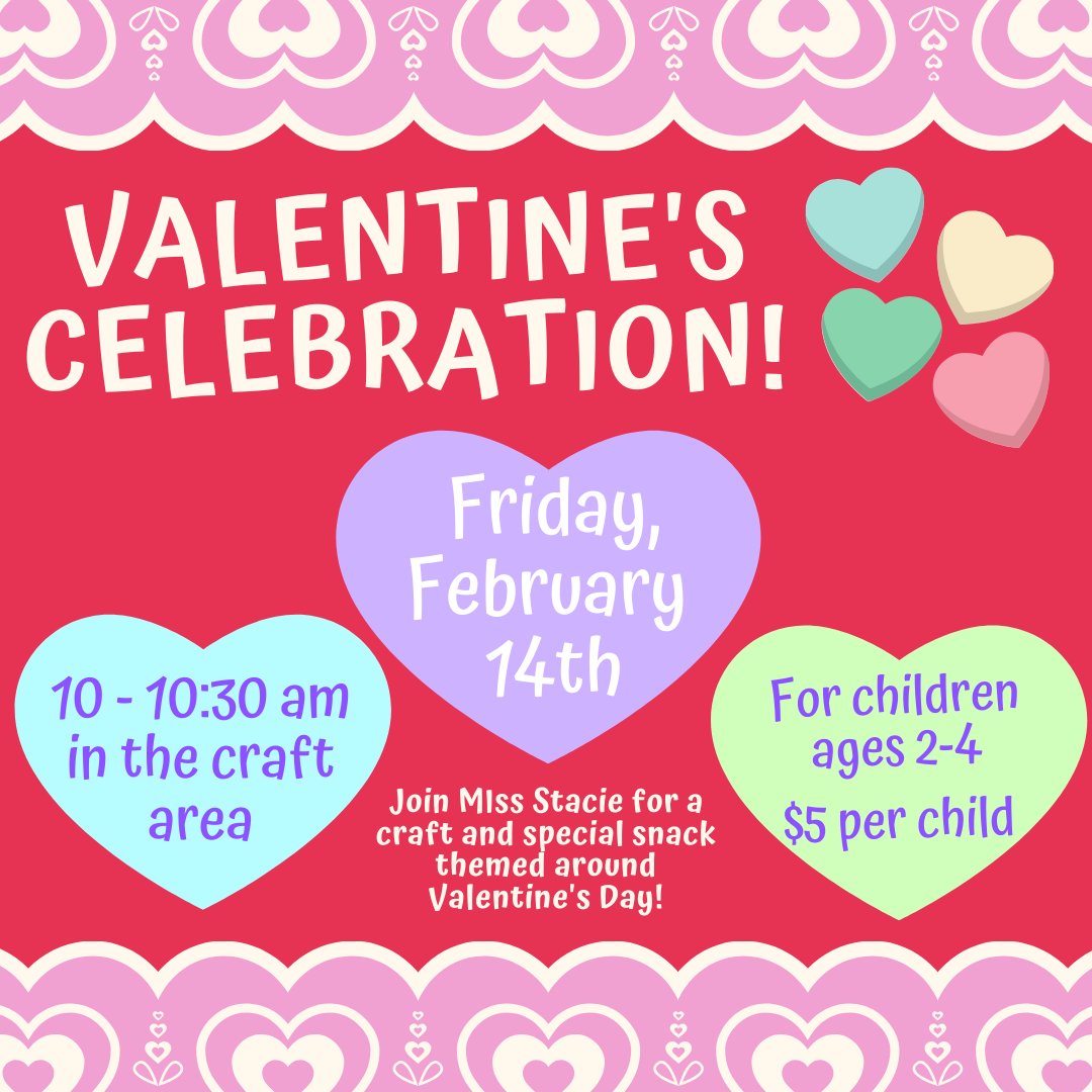 Looking for something fun to do with your preschooler for Valentine's Day?!  Register online or at the Recreation office for our Valentine's Celebration program.  Miss Stacie will have crafts and a special snack!
#gatesrecreation #gatesrec