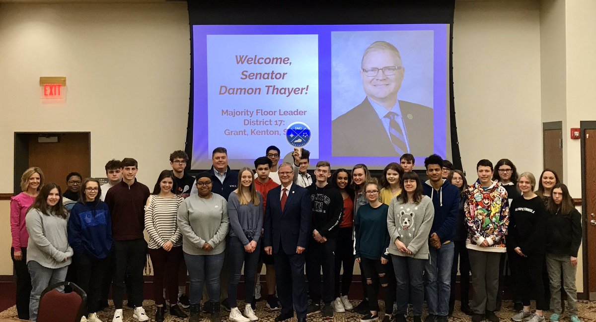 damon_thayer's tweet photo. Started the week with visit to @ECS_KY to meet with @JAGkentucky students to discuss financial literacy, state budget &amp; #kyga20 https://t.co/l22KTiRem9