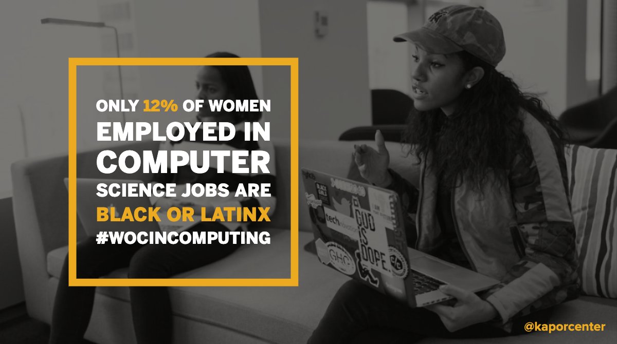 KaporCenter's tweet image. Shout-out to the 12 percent holding it down! 💪🏽💪🏿💪🏼
Find more stats like this in our report covering experiences of #WOCinTech! 
Full Report ➡️bit.ly/WOCinComputing #WOCinComputing