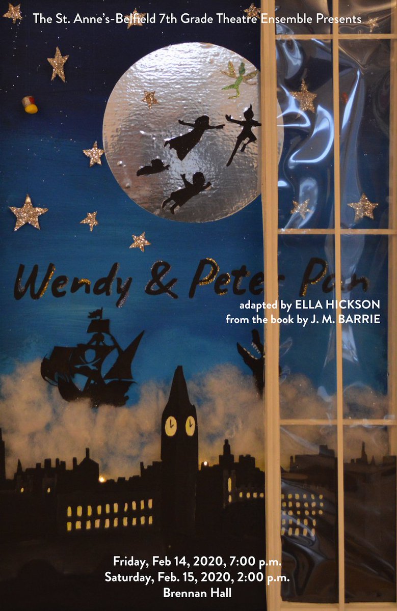 StAnnesBelfield's tweet image. Join our 7th Grade Theater Ensemble as they perform Wendy &amp;amp; Peter Pan! The show will take place Friday, Feb 14 at 7pm, and Saturday, Feb 15 at 2pm in Brennan Hall. It is sure to be a great show!