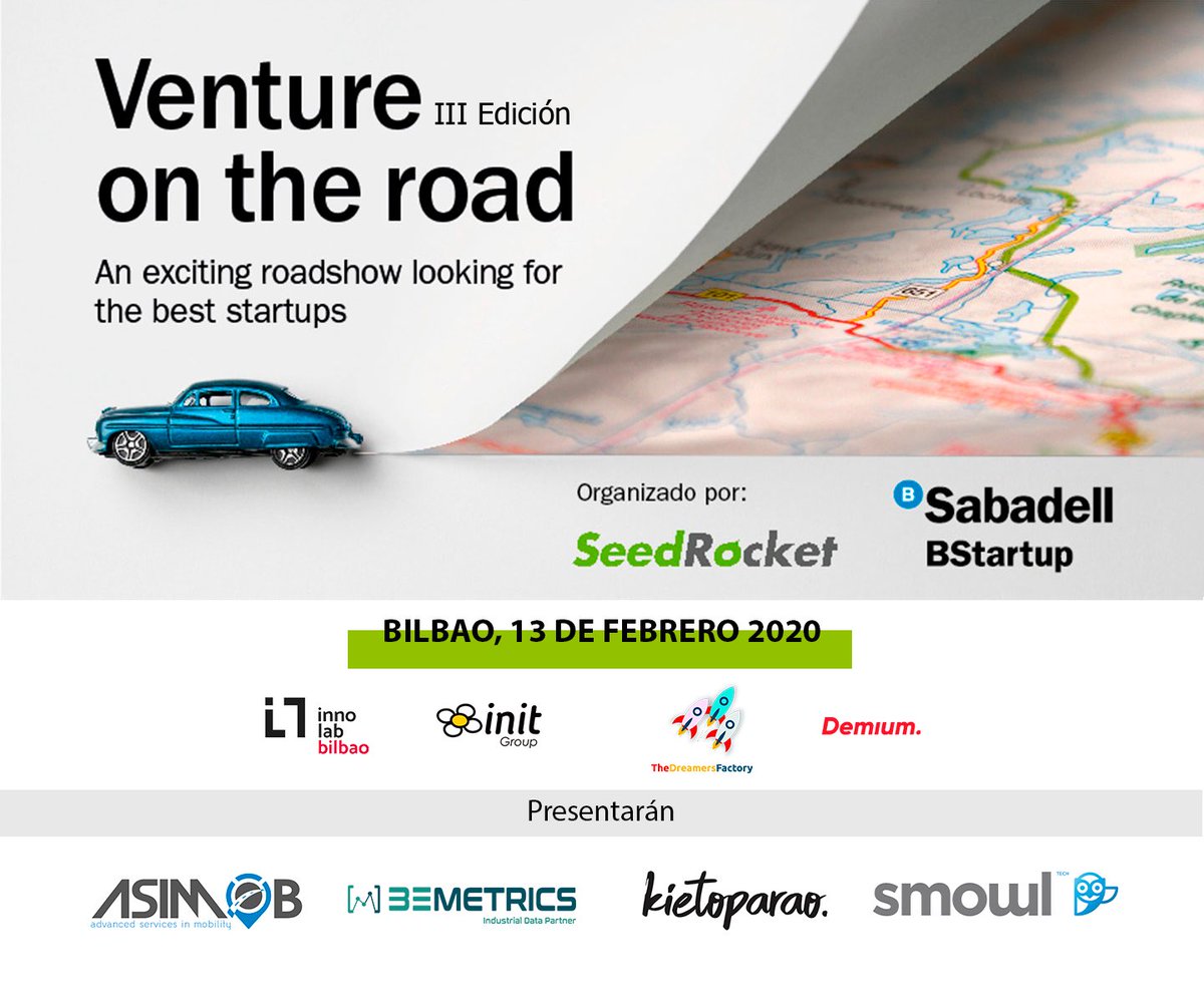 🌐 Ya conocemos las startups finalistas que presentarán su proyecto en Venture on the Road:

- <a href="/ASIMOB_Services/">ASIMOB</a>
- <a href="/BeMetrics_ES/">Bemetrics.io</a>
- <a href="/KietoParao_/">KietoParao.</a> 
- <a href="/Smowltech/">SMOWL Proctoring 🦉</a>

Ven a conocerlas 🗓 el 13 de febrero 📍 a INNOLAB Bilbao
📝 Inscripciones 👉 ilb.eus/es/evento/vent…