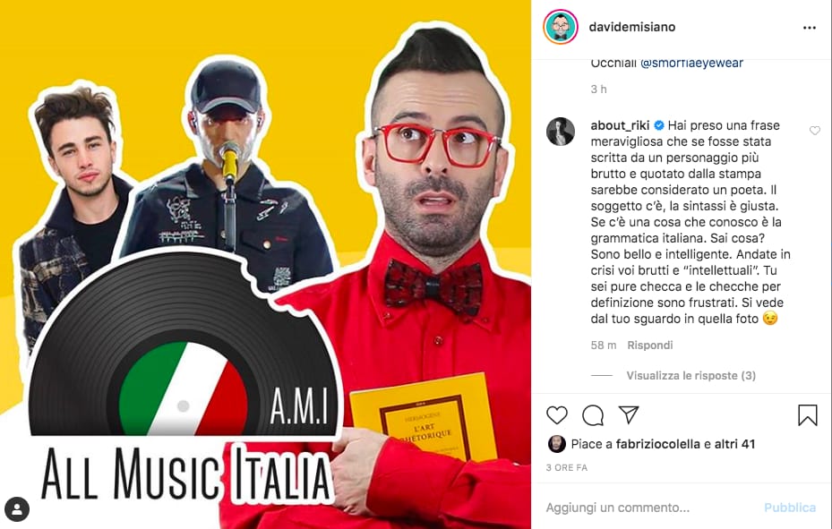 Offeso pubblicamente da #riki per un mio articolo ironico sul suo testo. L'omofobia è sottocultura #omofobia #Sanremo20 #Sanremo2020 #sanremo70