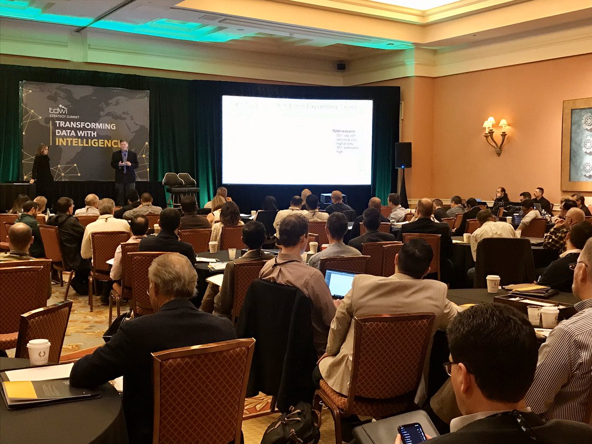TDWI's tweet image. Kicking off the #TDWILasVegas #StrategySummit with #research from the latest #BestPractices Report! #trends #selfservice #AI #dataautomation @dbstodder @fhalper