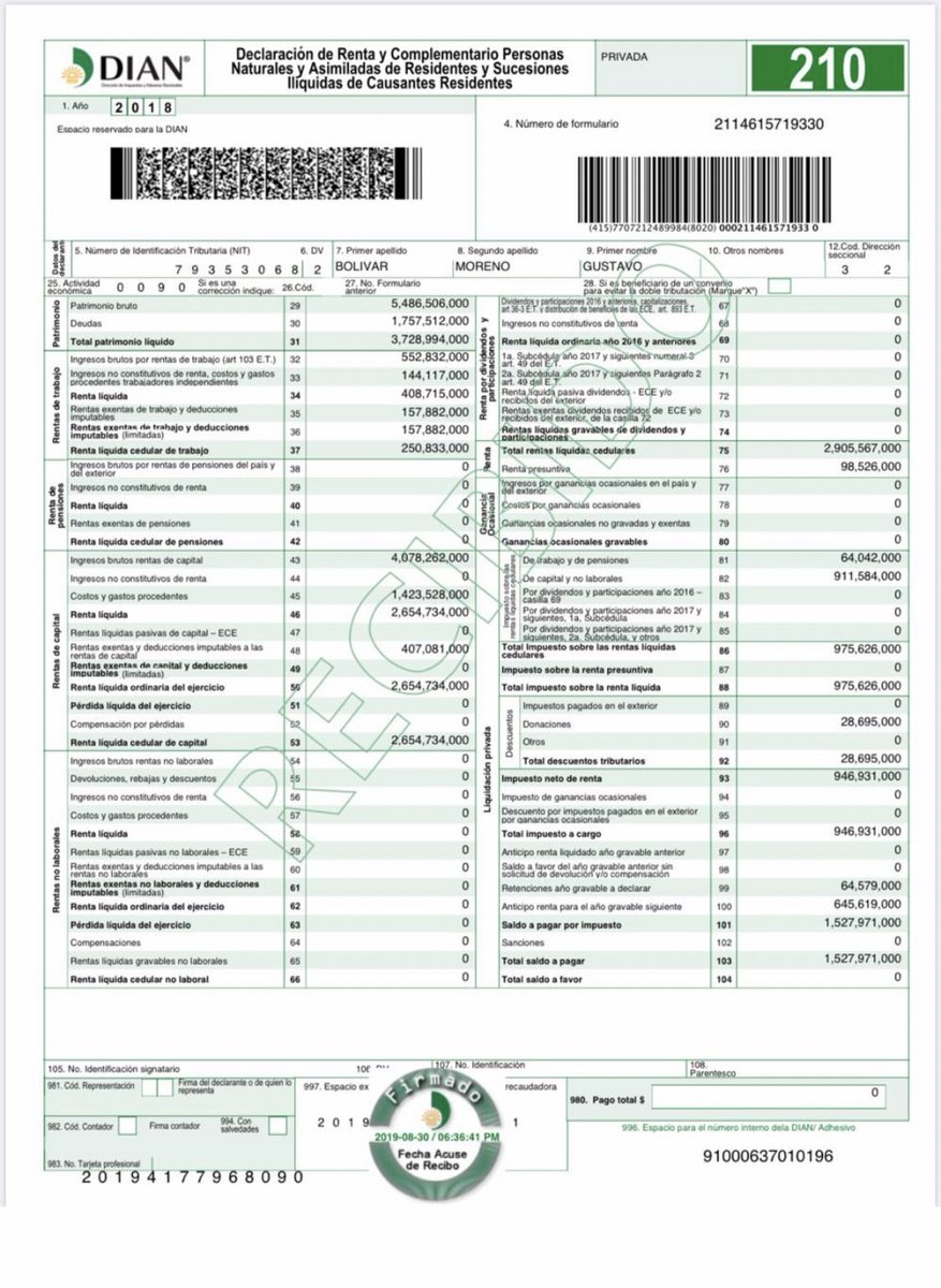 GustavoBolivar's tweet photo. En un tuit (F-1) la senadora @charoguerra insinuó q yo no debía incitar al paro por tener mi patrimonio en Miami.
Pues ya subió su declaración (F-2) paga $2.580.000.
Qué sra tan pobre. Eso pagan uds.
590 veces menos q yo (F-3)
¿Quien es el capitalista?
Ahora sí #VamosAlParo https://t.co/5DBzgJ5GMK
