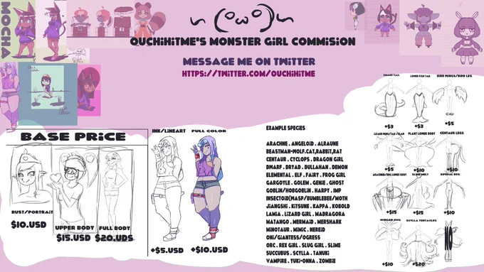 Valentine's day comissions: monster girls is open. Here is the  pricing guide and a help sheet.
If you want a commissions please ask me. Commissions will close at the end of February, order deadline is February 28th. 