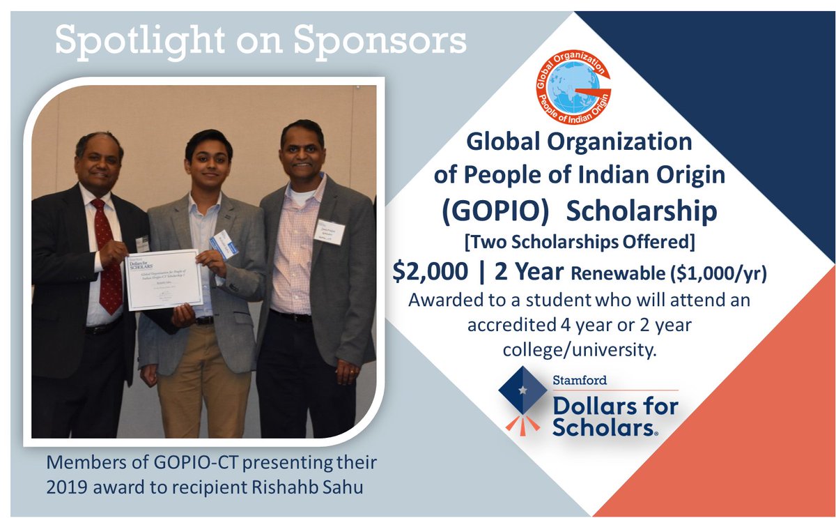 StamfordDollars's tweet photo. Thank you GOPIO-CT for sponsoring TWO 2020 #scholarships. Learn more at https://t.co/aVU2zjUvAL https://t.co/CDNNQTENzI