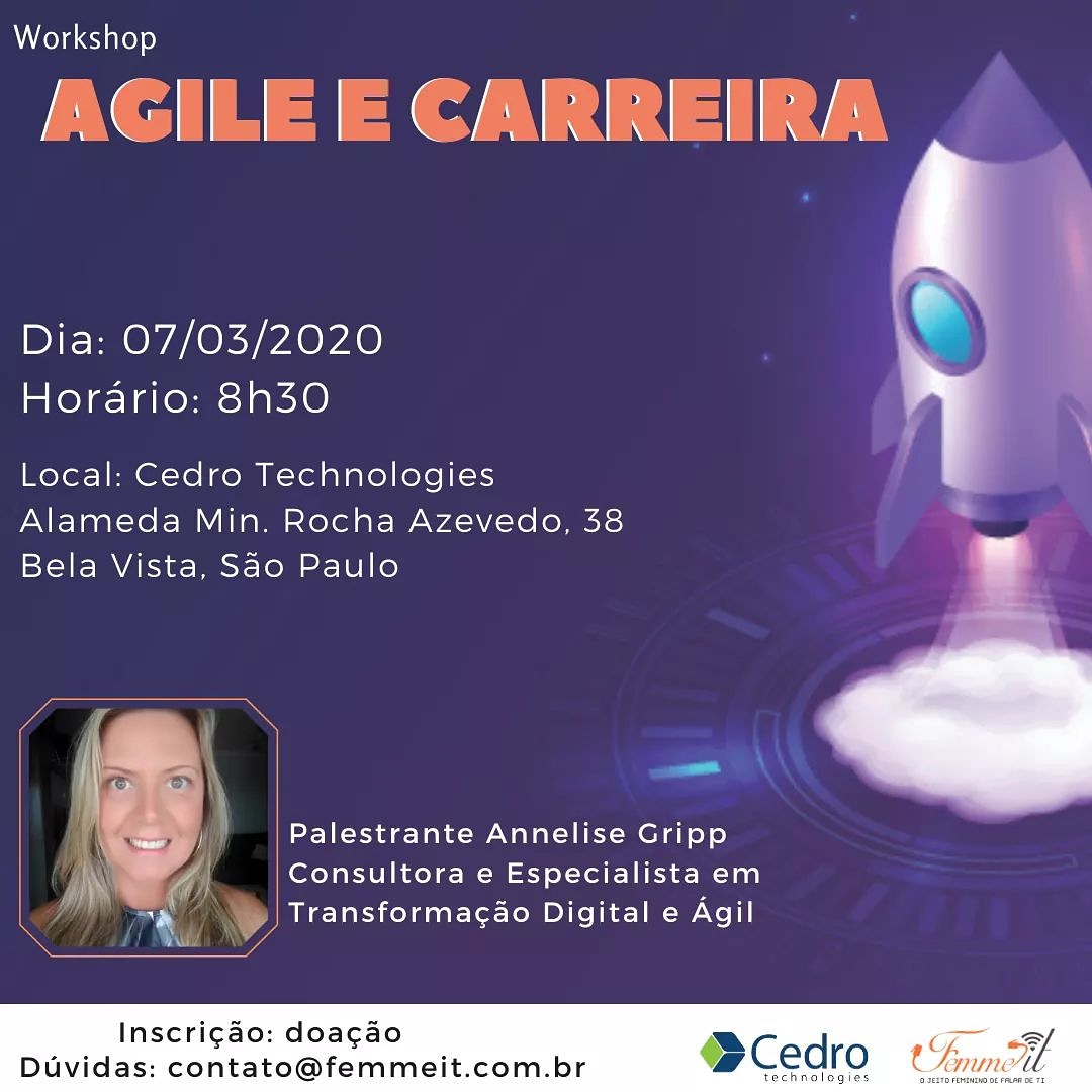 AnneliseGripp's tweet photo. Vamos iniciar 2020 com um Workshop de Agile e Carreira p comemorar Dia Internacional das Mulheres!Link https://t.co/bIx2qquG01
#femmeIT #carreira #agile #agilidade #mundoágil #TI #mulheremTI #wecandoit #transformacaodigital #empoderamento #carreiras #diainternacionaldasmulheres https://t.co/BSvDm20ZQU