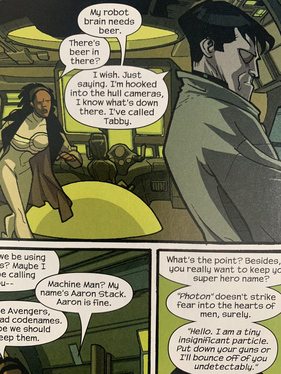 DamooseSeth's tweet photo. βMy robot brain needs beer.β I still use this line in day to day life and not enough people know what I reference. From the AMAZING #Nextwave Warren Ellis and Stuart Immonen. #comicgoals #toocartoony #comicsareforeverybody https://t.co/7rJF11ItN7
