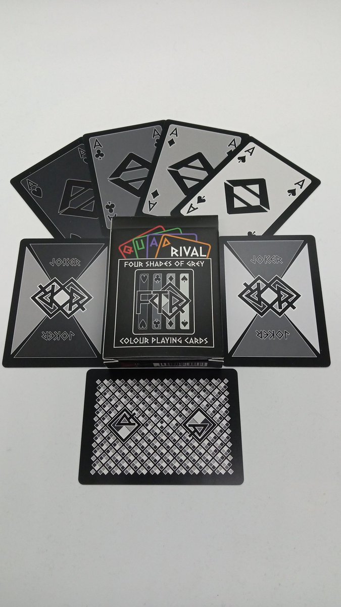 quadrival's tweet image. What do you reckon to our Four Shade Of Grey design? This prototype deck just arrived today and I must admit I love it! #fourcolourdeck #quadrival #playingcards #poker #gotyoucoloured