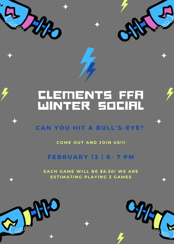ClementsFFA's tweet image. Come out and join us this Thursday, February 13th from 6-7 PM at Laserzone!!!