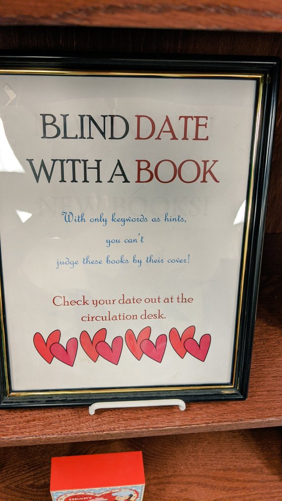 library_lms's tweet image. Blind Date with a Book
Friday, February 14th, while supplies last! 
Tweet a picture of your "date" along with a review using an emoji 👍👎☺️😟(or a Bitmoji)  and be entered into a raffle! See Mrs. P for more information.
