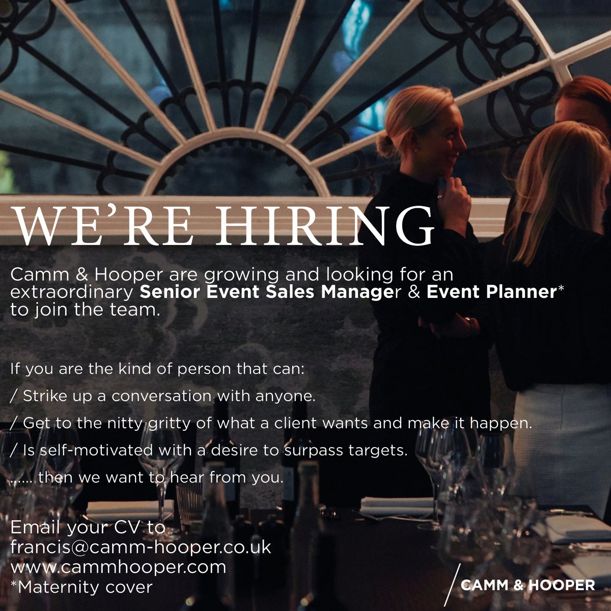 Can you see yourself working amongst a team of extraordinary people curating bespoke events? We'd love to hear from you. We have two new exciting roles available in our sales and planning team. We look forward to hearing from you!