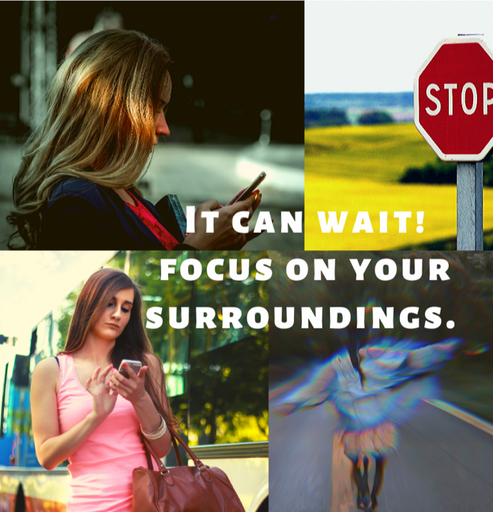 TeensDriverSeat's tweet photo. Don't lose focus of your surroundings and put yourself or others at risk. The solution: Stop using phones while walking, and not just in crosswalks and intersections. #PedSafety #headsuplistenup #distractionfree For more distracted walking tips, visit: https://t.co/SRsiqJV0u5 https://t.co/6gfbeCmam0