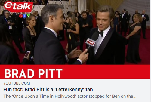 whisfilmfest's tweet photo. Highlight from The Academy Awards, Brad Pitt is a @Letterkenny fan!
Did you also know #WFF17 Star To Watch @tylerjbjohnston stars as Stewart in Letterkenny? Who else wants to dedicate today to all things Letterkenny Problems?!
https://t.co/dAWIKMEgiy https://t.co/ZTYsmDNzkV