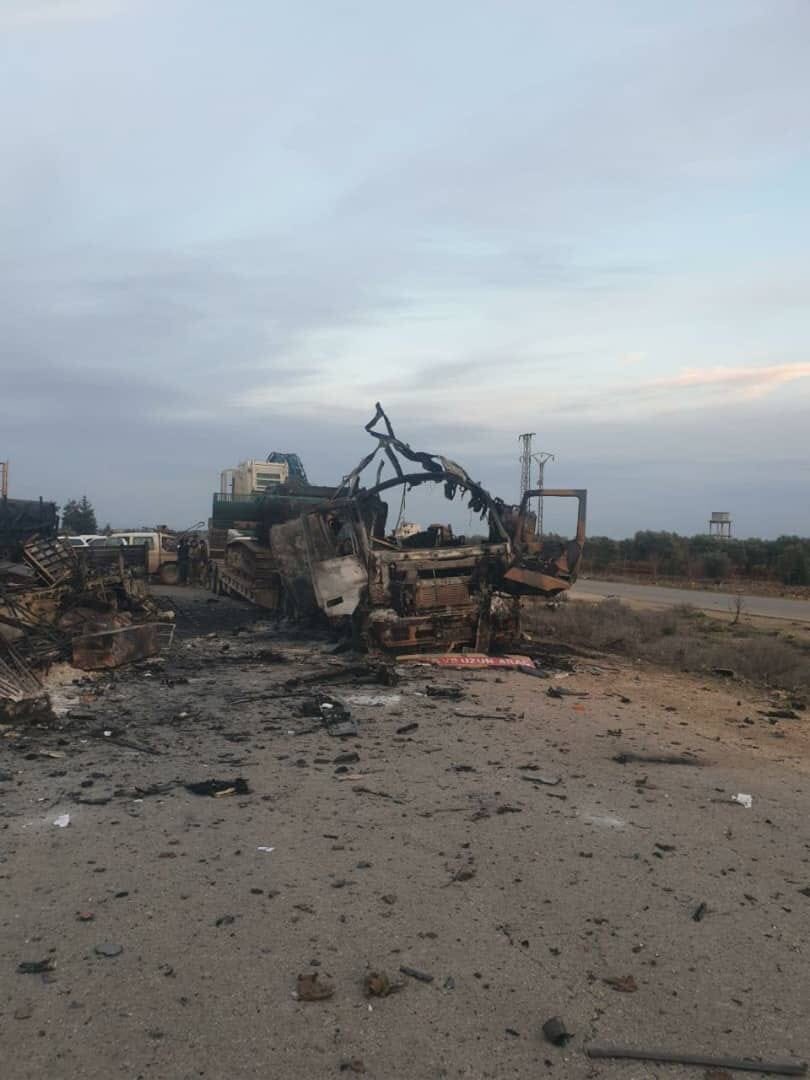These are the pictures of the #SAA attack on the Turkish convoy earlier this month, must have been some serious artillery barrage to do that damage