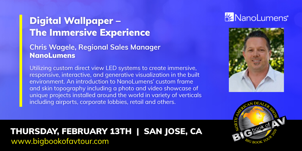 The San Jose stop on the Big Book of AV Tour is this week!!

Register to hear from Chris at <a href="/NanoLumens/">Nanolumens</a> as he talks about Digital Wallpaper

Register Here > cvent.me/5VrQ3D

#AVTraining #NanoLumens  #DigitalWallpaper #BBOAV2020 #StampedeGlobal #LED #AVTweeps