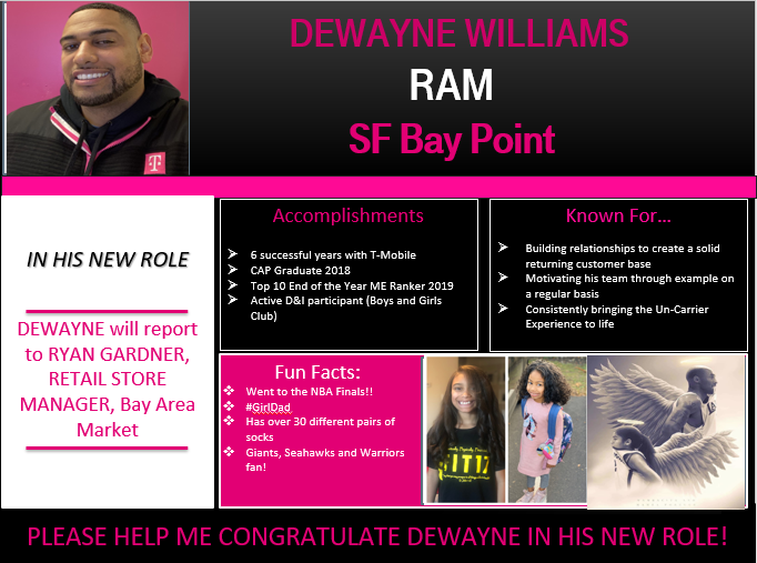 JL0Duca's tweet photo. The promotions continue in Bay Point - Join me in congratulating @dewayne25753997 on his promotion to RAM of our Pinole location. 2018 LDP for ME Graduate, Top 10 District ME for 2019. Customers 1st, development & #GirlDad! @SamSindha @AdrianVanHooser #PCE24 https://t.co/wD5Sy8uDzH