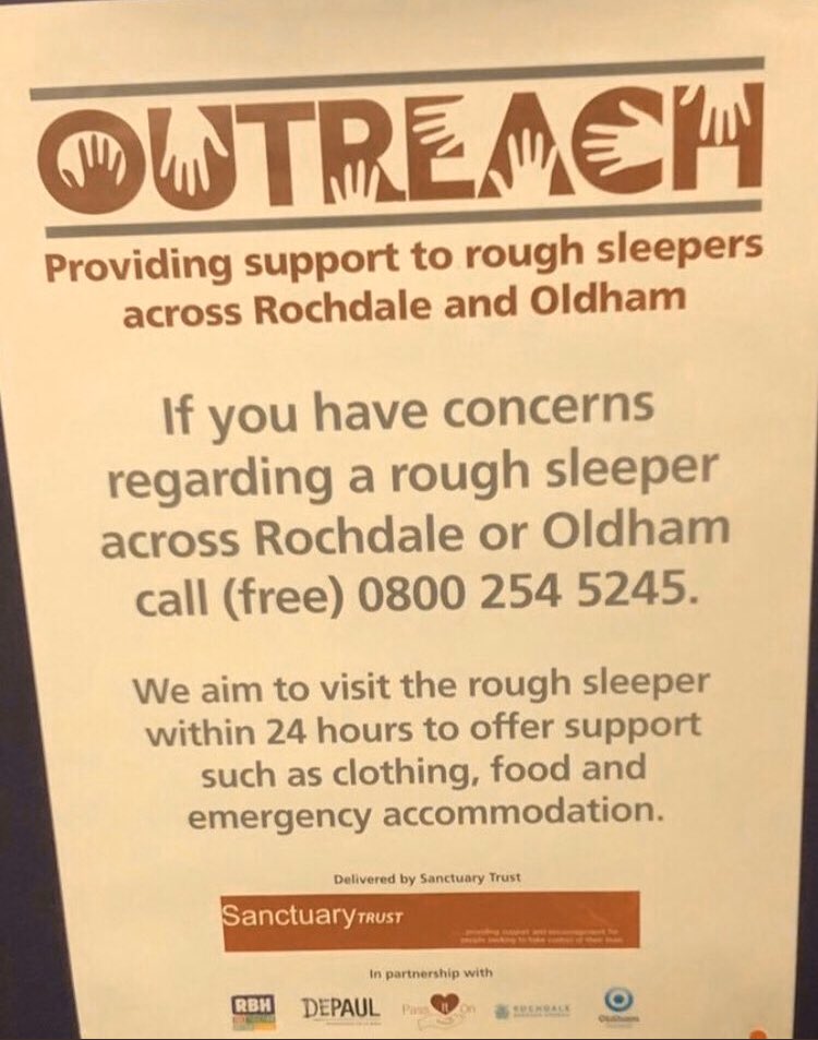 Please help #homeless people in #Oldham get the help they need call <a href="/OldhamCouncil/">Oldham Council</a> out of hours Homeless team 0800 988 7061 or the Rough sleepers outreach team. <a href="/Oldham_Hour/">Oldham Hour</a> <a href="/OldhamAngels/">Oldham Street Angels</a> <a href="/NightOldham/">Oldham Community Night Shelter</a> <a href="/streetsupportuk/">Street Support Network</a>