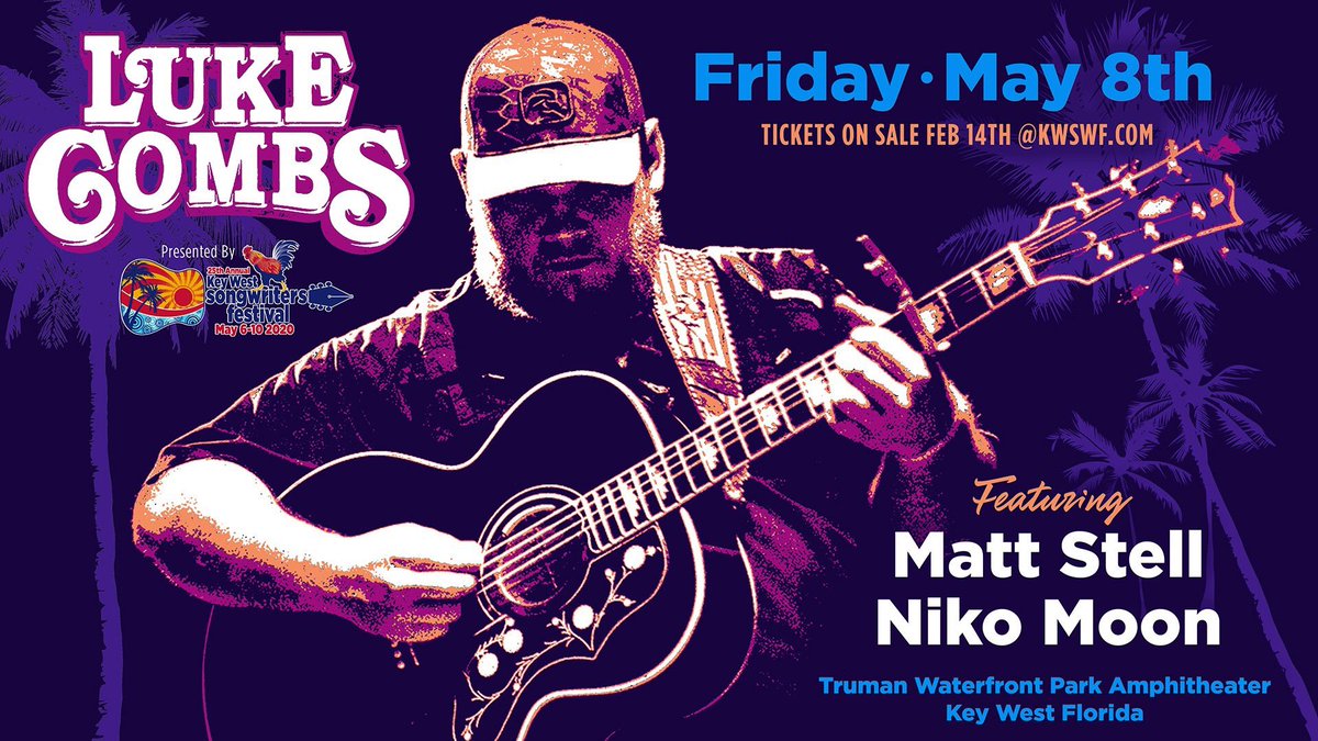 💥 <a href="/lukecombs/">Luke Combs 🎤</a> with special guests <a href="/MattStellMusic/">Matt Stell | The Drift</a> &amp; @nikomoonmusic R crashing Key West during the 25th Annual Key West Songwriters Festival.  Tickets &amp; VIP Packages will be available Fri, February 14th at 10 AM EST.  Keep an eye out here for links to purchase.  #kwswf #lukecombs