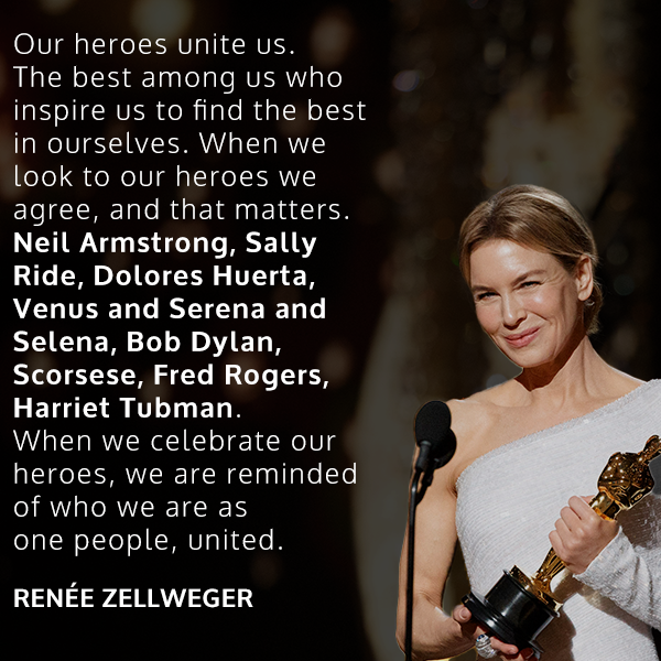 Renée Zellweger last night during her #Oscars Best Actress acceptance speech for her role as Judy Garland. 💜💜