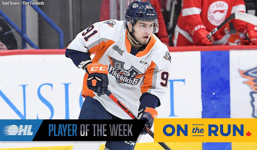 OHLHockey's tweet photo. #OHL #OnTheRunPlayer of the Week | @FlintFirebirds forward @ev_oksentyuk.
PERFORMANCE RECAP π°: https://t.co/kZcMqep9gE https://t.co/jyYJQ7v4NR
