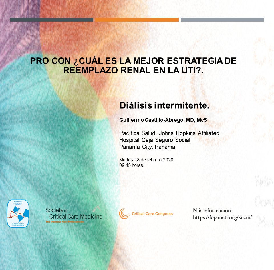 Mesa de debate PRO/CON sobre #dialisis o #reemplazorenal en #terapiaintensiva durante el: XIII Congreso #fepimcti, #CCC49espanol Febrero 2020 en Orlando Florida
Encontrarás programa en redes con #programafepimcti. Más info en nuestra página web.

#medicinacritica #cuidadocritico