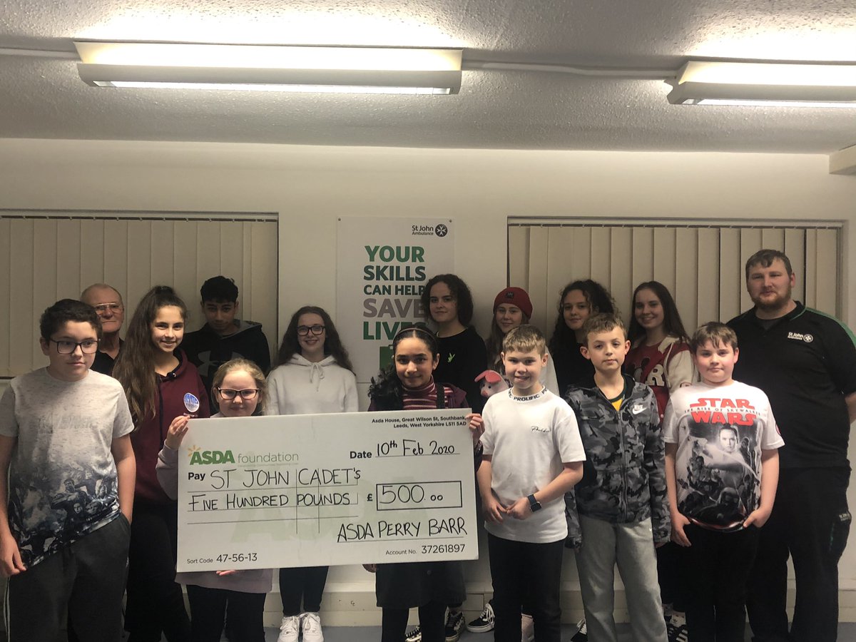 Thank-you so much to <a href="/asda/">Asda</a> for your very generous donation of £500 as part of your Asda Foundation money will be spent directly on <a href="/stjohnambulance/">St John Ambulance England</a> Old Oscott Cadets! #AsdaPerryBarr #Asda