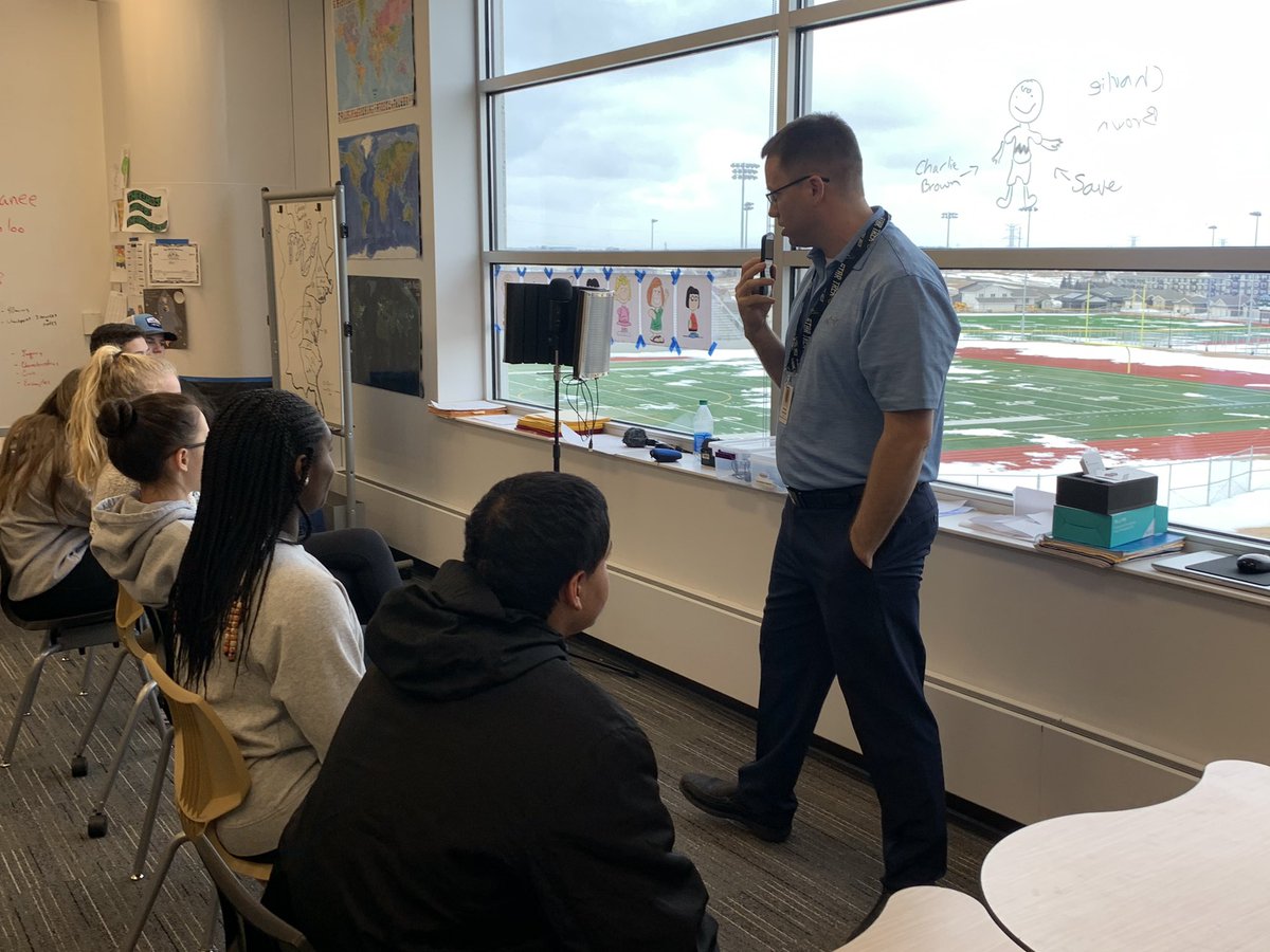 mistifrink's tweet photo. Legacy High School is co-teaching! Here we have a collaborative effort between the classroom teacher, student teacher, and library media specialist in a social studies propaganda podcast project. #learnbps @LMSJacobson @annebeninghof https://t.co/YfkvecWraH