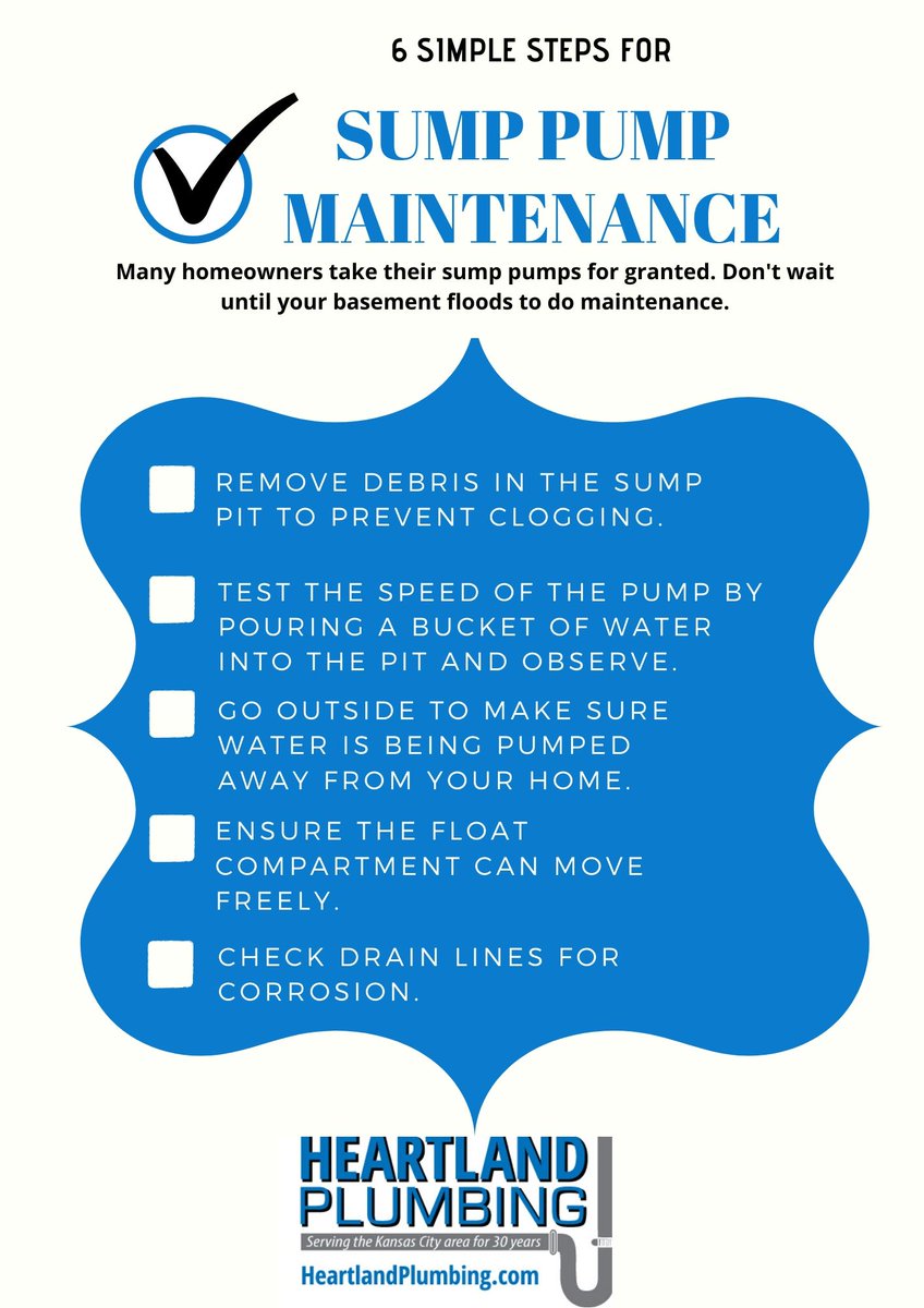 HeartlandPLBG's tweet photo. Have you checked your sump pump lately? Here are a few tips to help ensure that your pump is working properly. Call us today if you have any questions or need any assistance. We can send a service plumber out to help! #heartlandplumbing #serviceplumbing https://t.co/Aj58DcxKV5